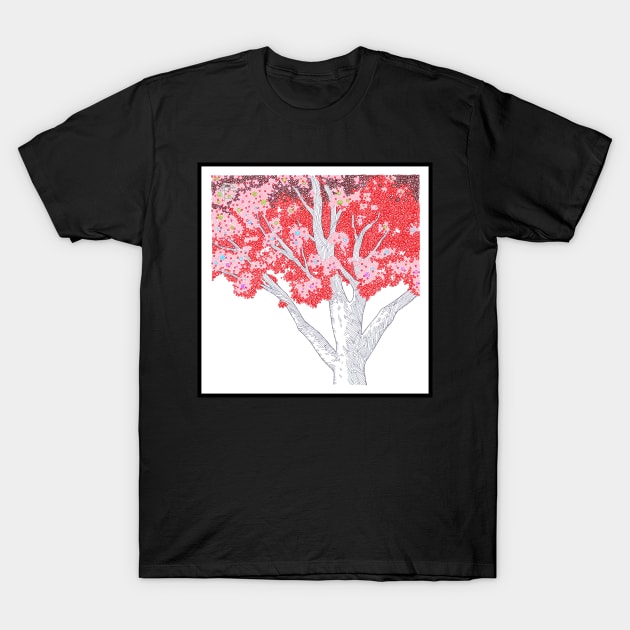 Red Tree Circle Design T-Shirt by pbdotman